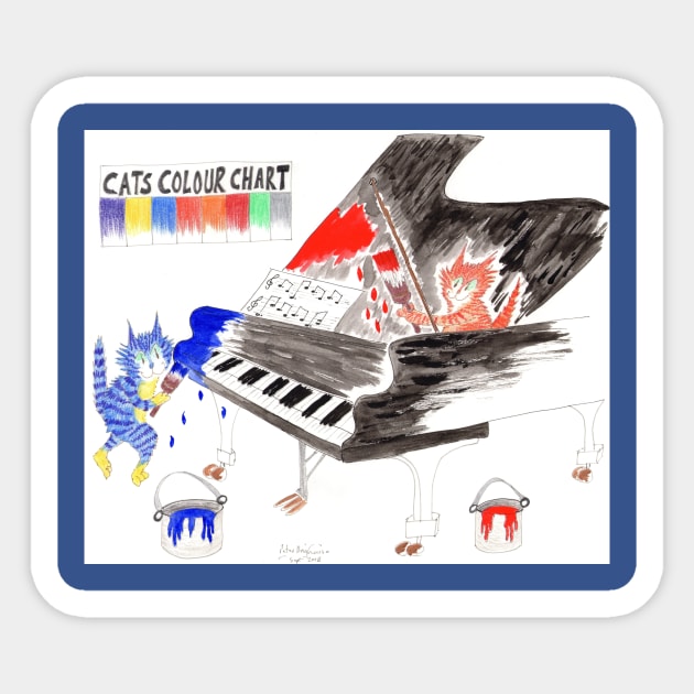 Cats paint the grand piano Sticker by MrTiggersShop